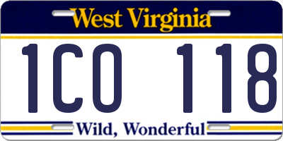 WV license plate 1CO118