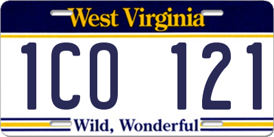 WV license plate 1CO121