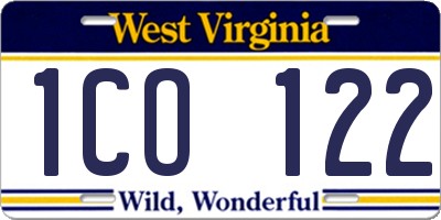 WV license plate 1CO122
