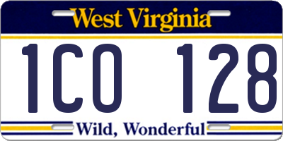 WV license plate 1CO128