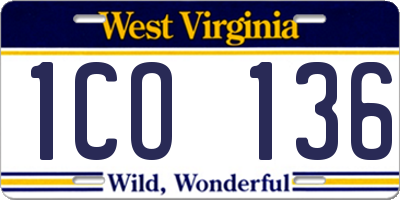 WV license plate 1CO136