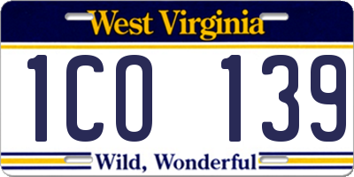 WV license plate 1CO139