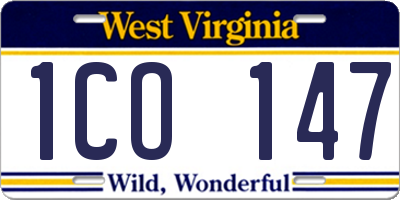 WV license plate 1CO147