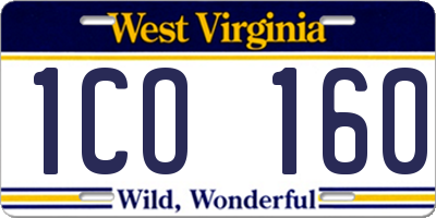 WV license plate 1CO160