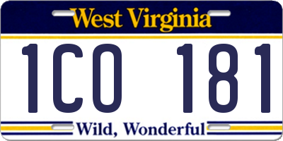 WV license plate 1CO181