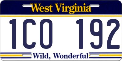 WV license plate 1CO192