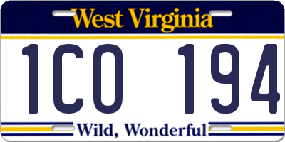 WV license plate 1CO194