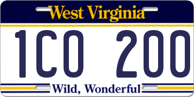 WV license plate 1CO200