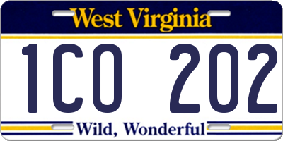WV license plate 1CO202