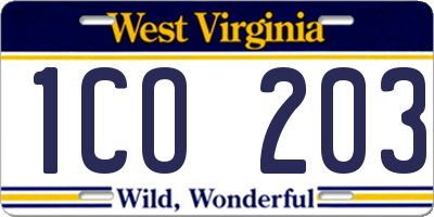 WV license plate 1CO203
