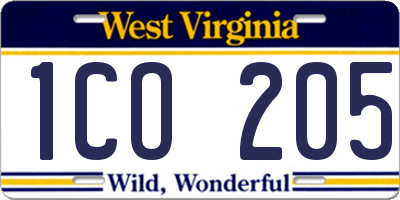WV license plate 1CO205