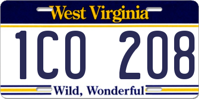 WV license plate 1CO208
