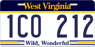 WV license plate 1CO212