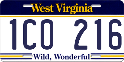 WV license plate 1CO216