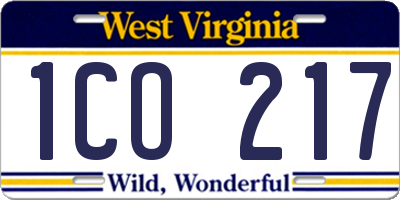 WV license plate 1CO217