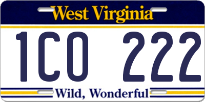 WV license plate 1CO222