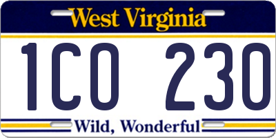 WV license plate 1CO230