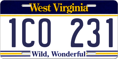 WV license plate 1CO231