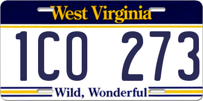 WV license plate 1CO273