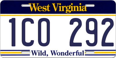 WV license plate 1CO292