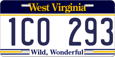 WV license plate 1CO293