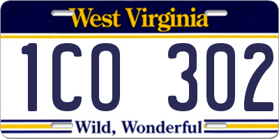 WV license plate 1CO302