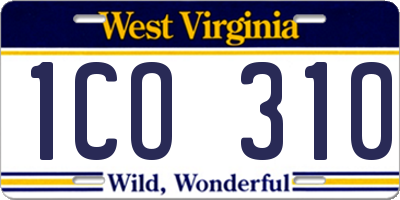 WV license plate 1CO310