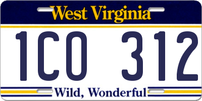 WV license plate 1CO312