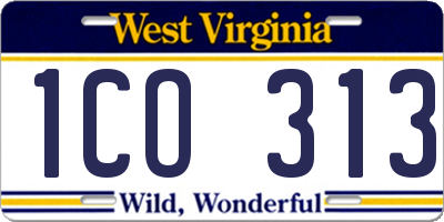 WV license plate 1CO313