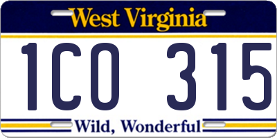 WV license plate 1CO315