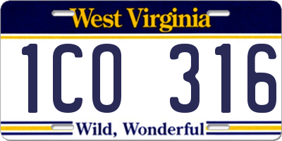 WV license plate 1CO316