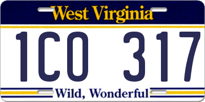 WV license plate 1CO317