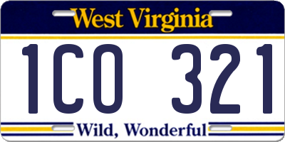 WV license plate 1CO321