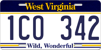 WV license plate 1CO342