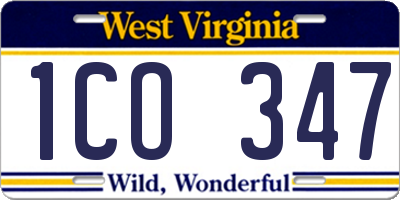 WV license plate 1CO347