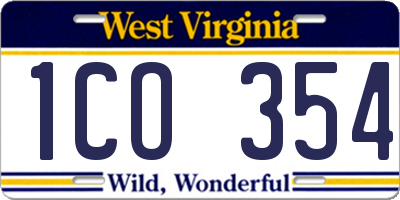 WV license plate 1CO354
