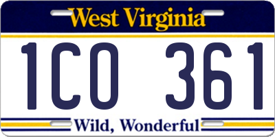 WV license plate 1CO361