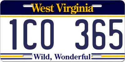 WV license plate 1CO365