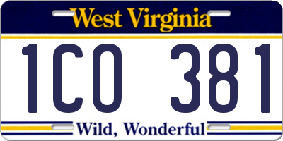 WV license plate 1CO381