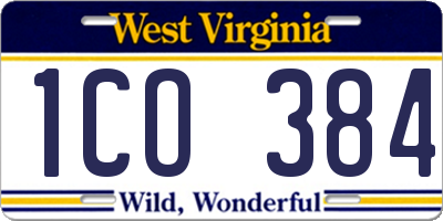 WV license plate 1CO384