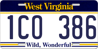 WV license plate 1CO386