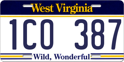 WV license plate 1CO387