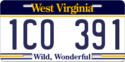 WV license plate 1CO391