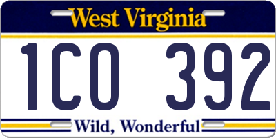 WV license plate 1CO392
