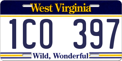 WV license plate 1CO397