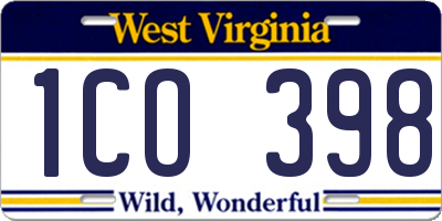 WV license plate 1CO398