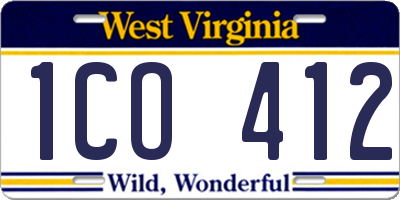WV license plate 1CO412