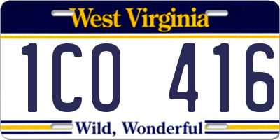 WV license plate 1CO416