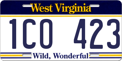 WV license plate 1CO423