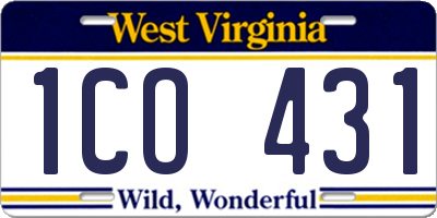 WV license plate 1CO431